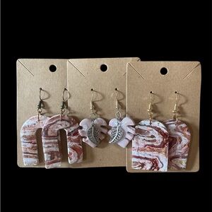 Pink and Brown Deli Meat Earrings with Unique Organic Shape